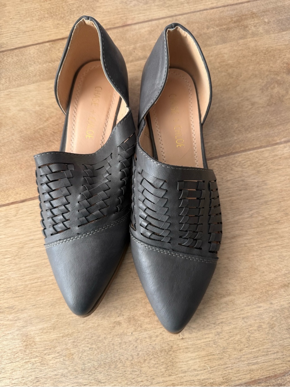 Chase + Chloe Black Woven D'Orsay Pointed-Toe Flats